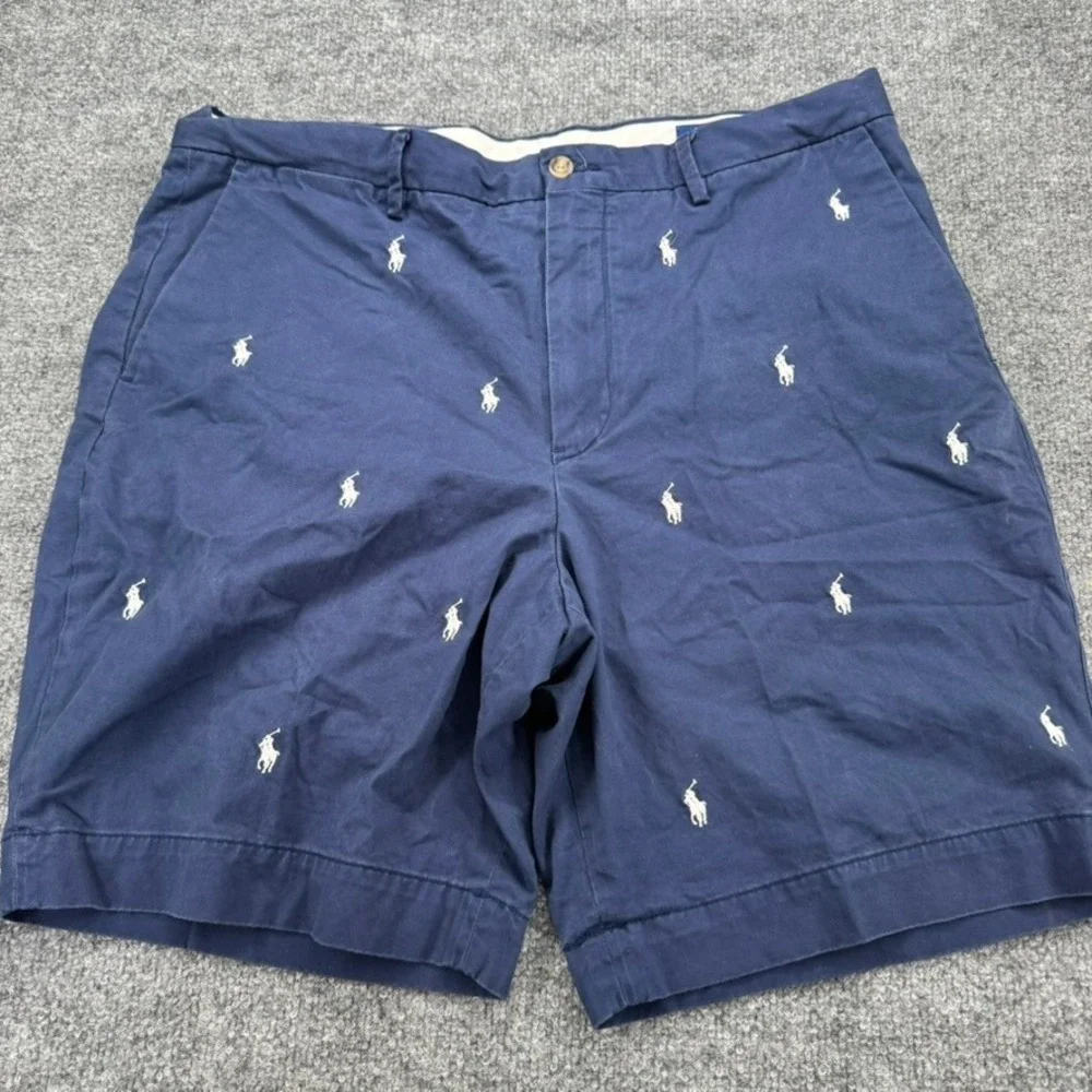 Polo Ralph Lauren Chino Shorts 36 Embroidered Pony Stretch Classic Fit Navy Blue - Picture 1 of 8